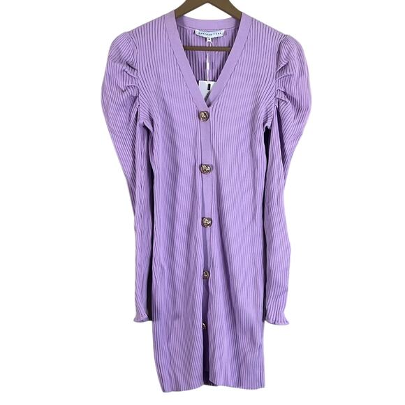 NWT Endless Rose Dress Womens M Purple Puff Sleeve V-Neck Knit Mini Old Money - Picture 3 of 7
